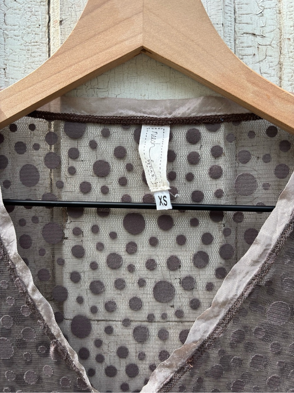 Light Taupe Polka Dot Sheer V-Neck Top